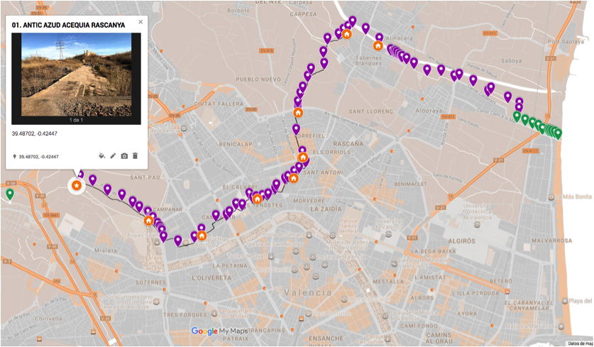 Description: Mapa en Google Maps con los puntos del recorrido.